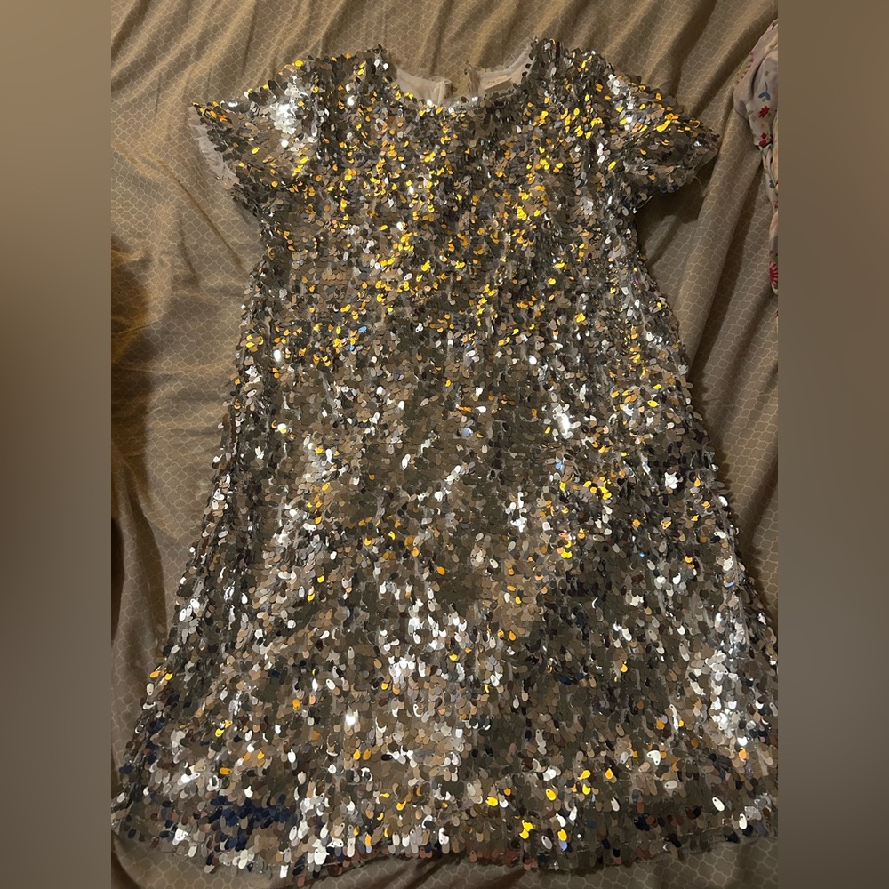 Silver Sequin Short Sleeve Party Dress